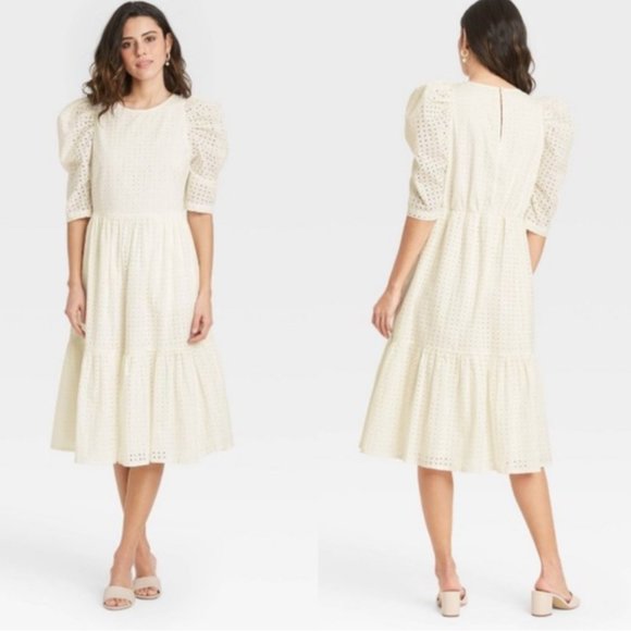 a new day Dresses & Skirts - A New Day Eyelet Tiered Dress Puff Sleeve Size XL NWT